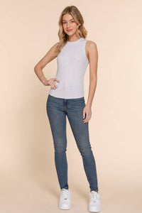 Sleeveless Crew Neck Rib Knit Top in Grey