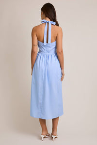 Halter Neck Midi Dress in Light Blue Stripe