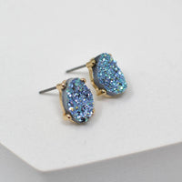 Druzy Sparkly Stone Crystals Stud Earrings: Rose Gold
