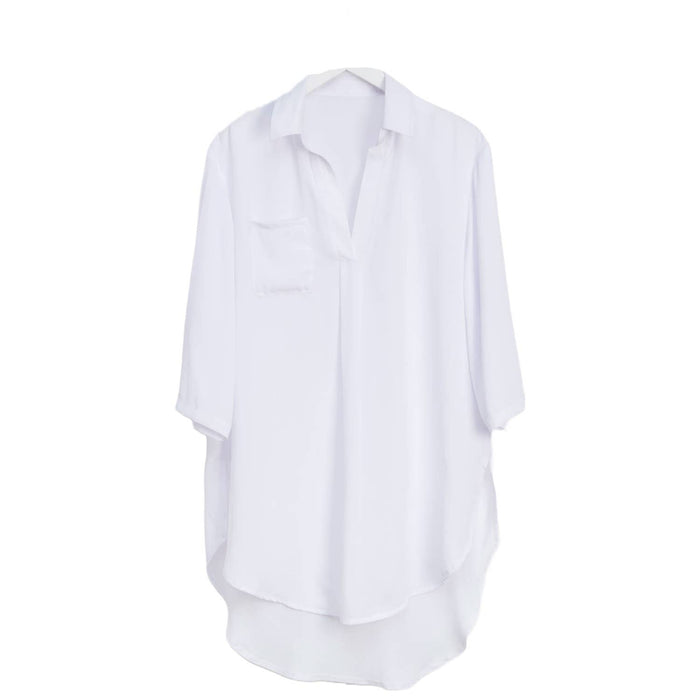 Sheer Collared 3/4 Sleeve Beach Swimsuit Coverup