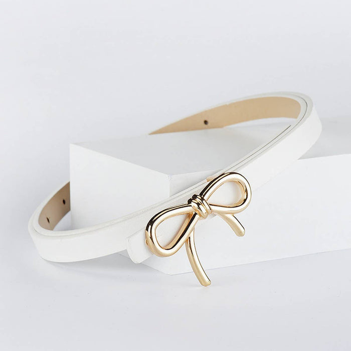 Bow-Studded Slim Belt in White