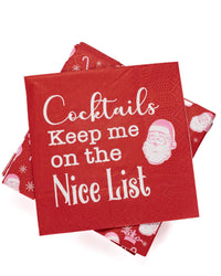 On the Nice List Cocktail Napkins: Red/White - 5x5