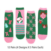 12Pairs - Cozy Fuzzy Christmas Pattern Soft Socks