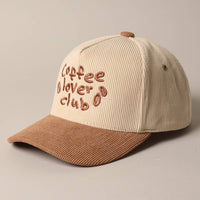 Coffee Lover Club Corduroy Trucker Baseball Cap in Beige