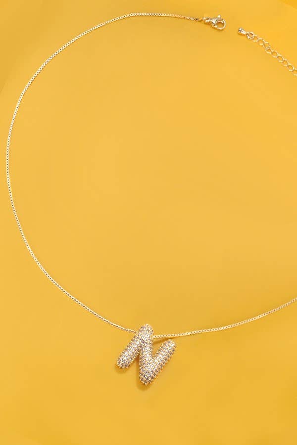 Initial Pavé Bubble Balloon Necklace in Silver
