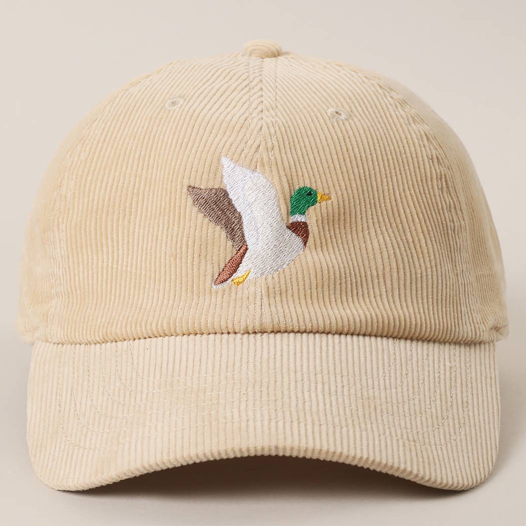 FLYING MALLARD Embroidered Corduroy Baseball Cap: MAUVE / One Size