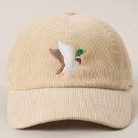 FLYING MALLARD Embroidered Corduroy Baseball Cap: MAUVE / One Size