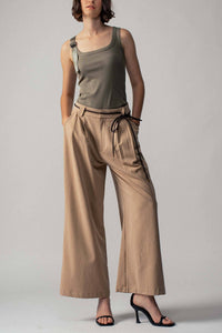 Ribbed Knit Tank Top with Buckle Strap in Olive