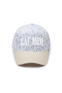 CAT MOM Embroidery Floral Print 5 Panel Trucker Hat: PinkPink