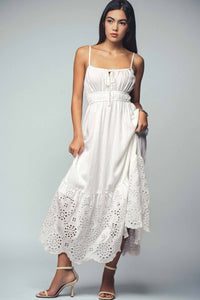 Embroidered Tie-Front Maxi Dress in White