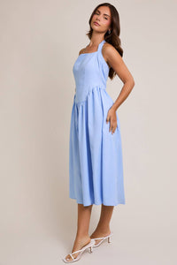 Halter Neck Midi Dress in Light Blue Stripe