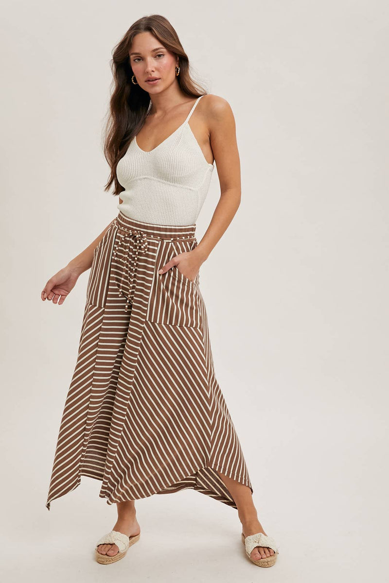 Drawstring Striped Wide Leg Palazzo Pants in Coco Combo