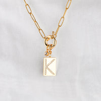 K Initial Necklace with Paperclip Chain: 18k Gold Plated