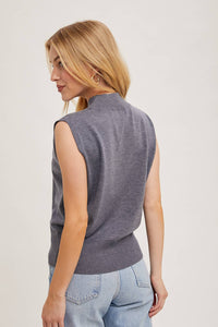 Mock Neck Knit Sleeveless Top in Grey