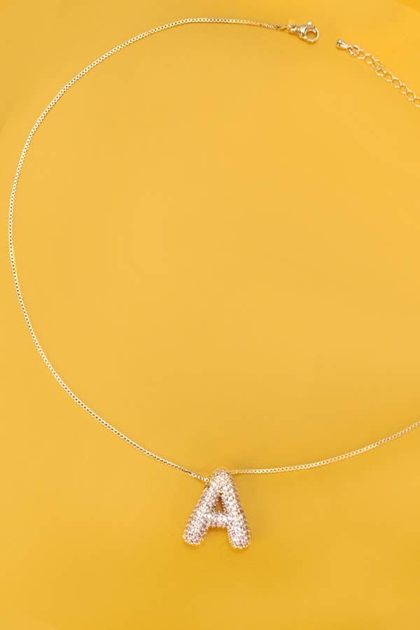 Initial Pavé Bubble Balloon Necklace in Silver