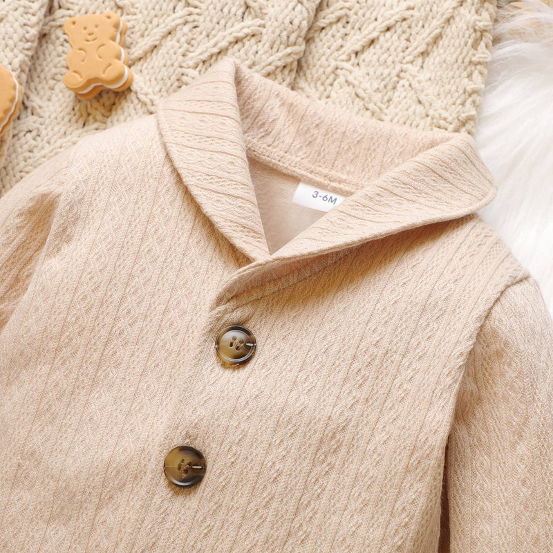 Kid's Solid Lapel Button Down Coat