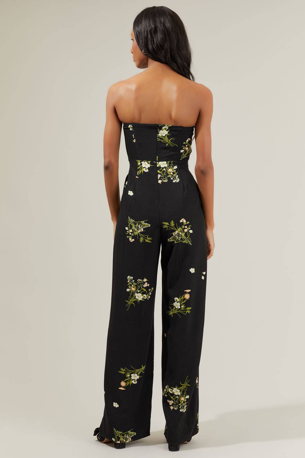 Jenna Floral Wide Leg Jumpsuit: BlackGreen