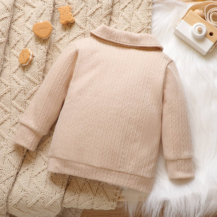 Kid's Solid Lapel Button Down Coat