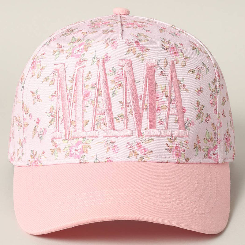 Mama Embroidered Floral Trucker Hat in Pink