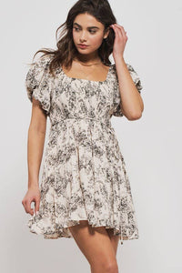 Floral Pleated Mini Dress in Black