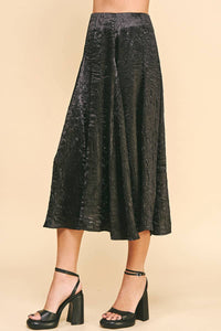 Textured Satin Midi Skirt in Black