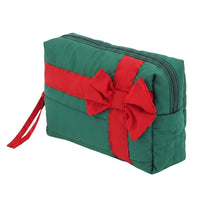 Christmas Gift Bow Quilted Cosmetic Pouch Bag: Pink