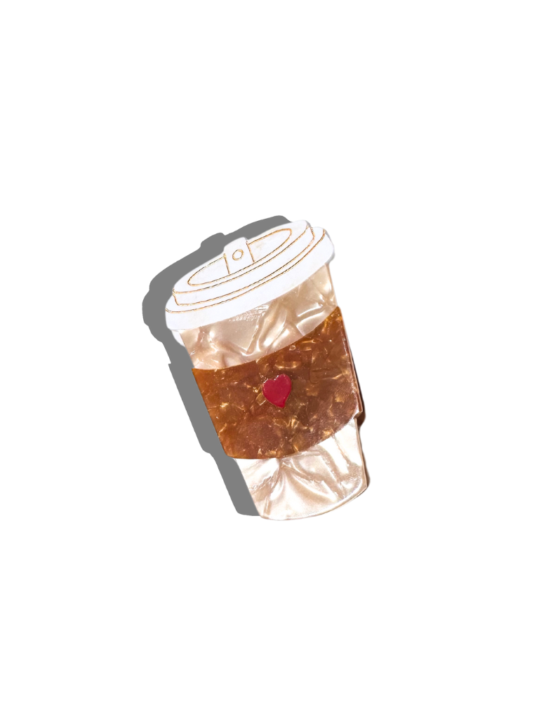 Hand-Painted Heart Coffee Cup Acetate Claw Hair Clip | Eco-Friendly