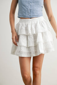 Stretch-Waist Tiered Skirt in White