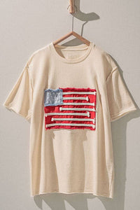 Distressed American Flag Tee in Ivory