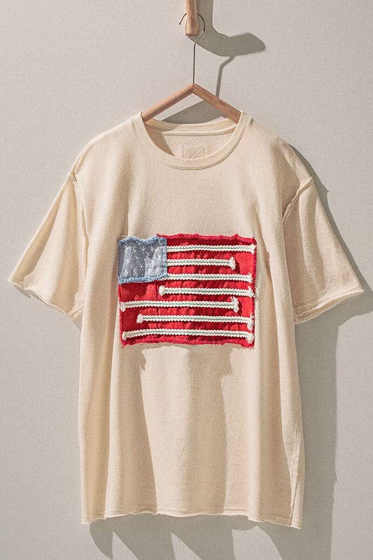 Distressed American Flag Tee in Ivory
