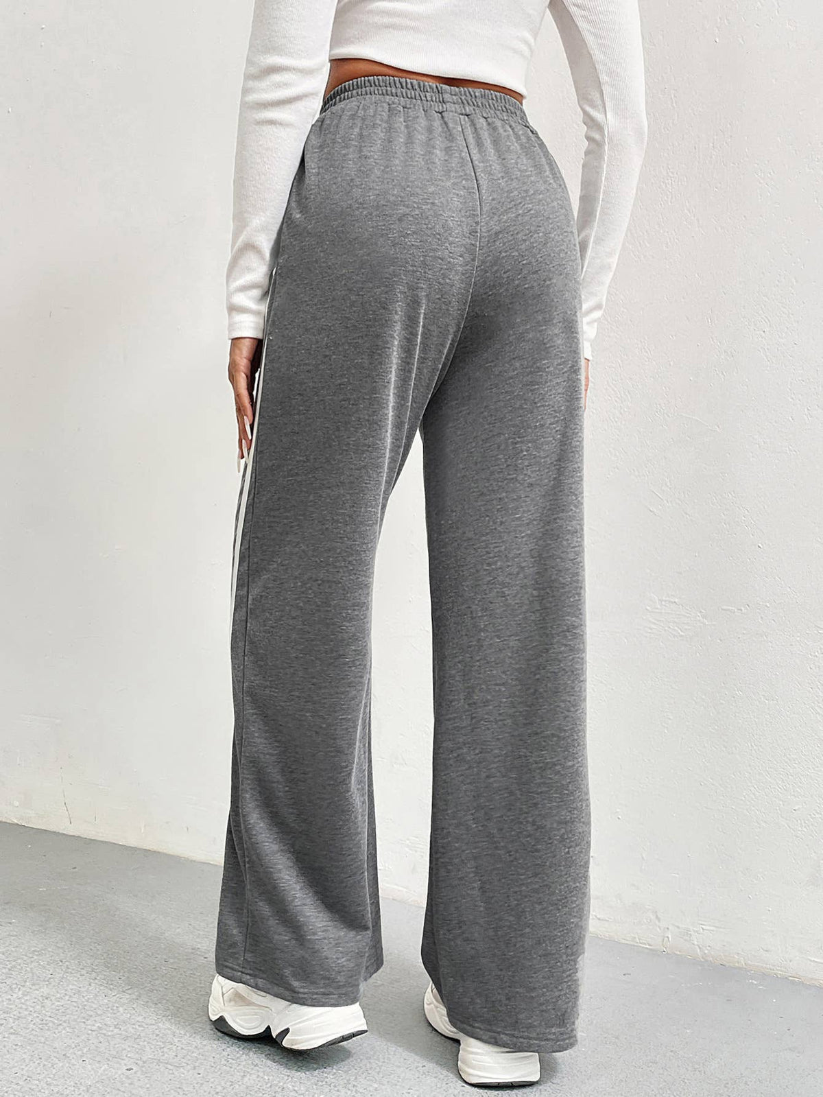 High Waist Baggy Striped Pants in Grey