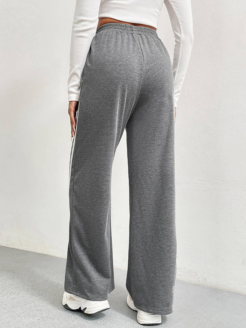 High Waist Baggy Striped Pants in Grey
