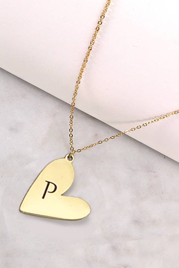 Tarnish-Free Initial Heart Necklace in Gold