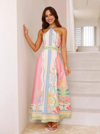 Halter Long Hollowed Waist Dress in Pink
