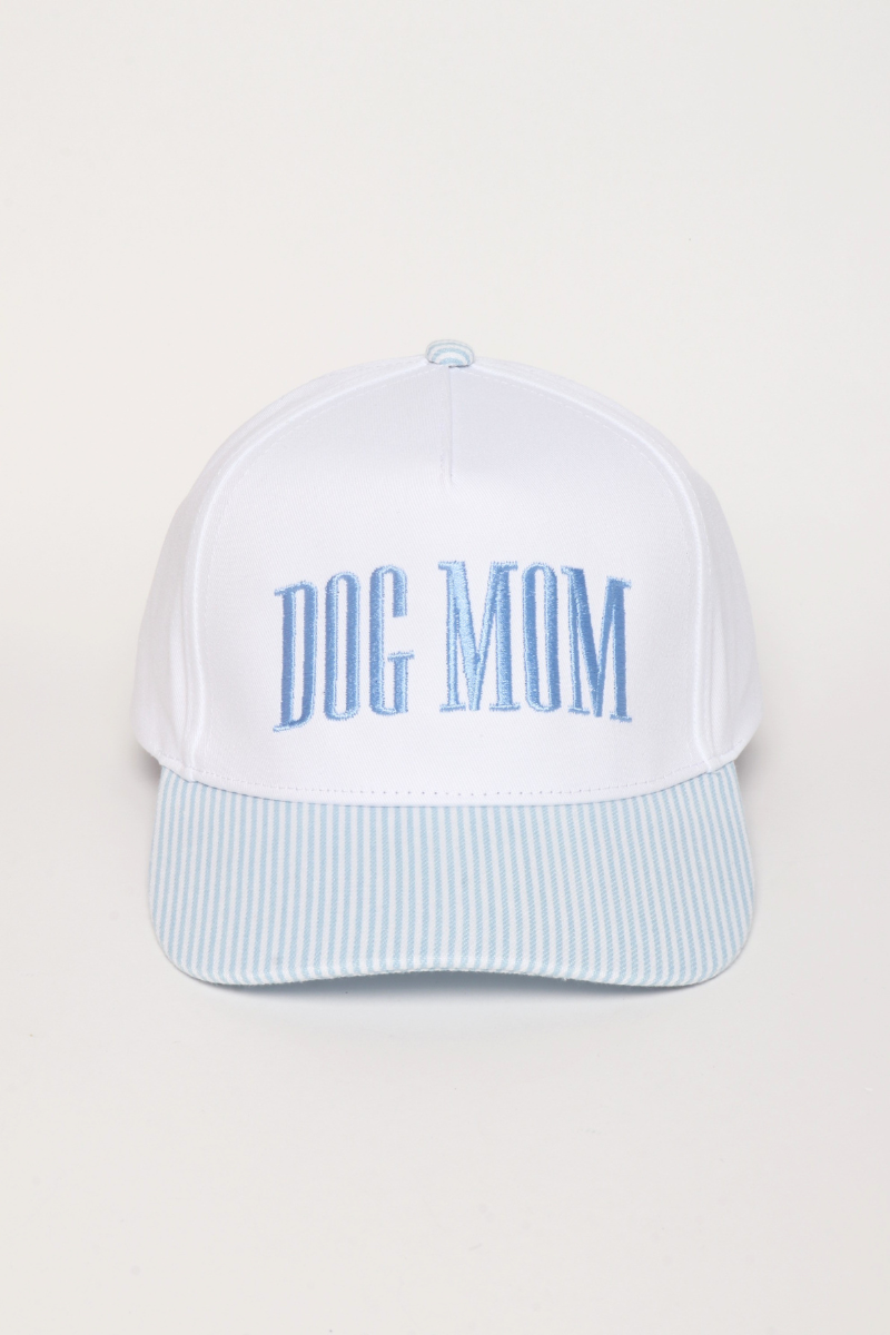 DOG MOM Embroidered Stripe Brim 5 Panel Cap: Blue