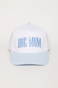 DOG MOM Embroidered Stripe Brim 5 Panel Cap: Pink