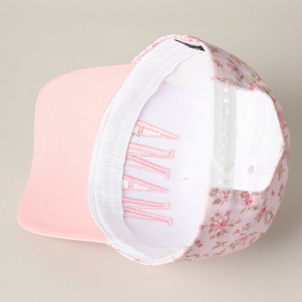 Mama Embroidered Floral Trucker Hat in Pink