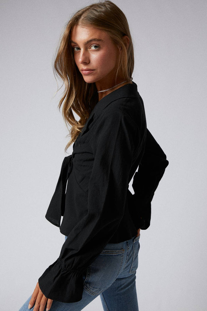 Ruffle Sleeve Peplum Jacket in Black