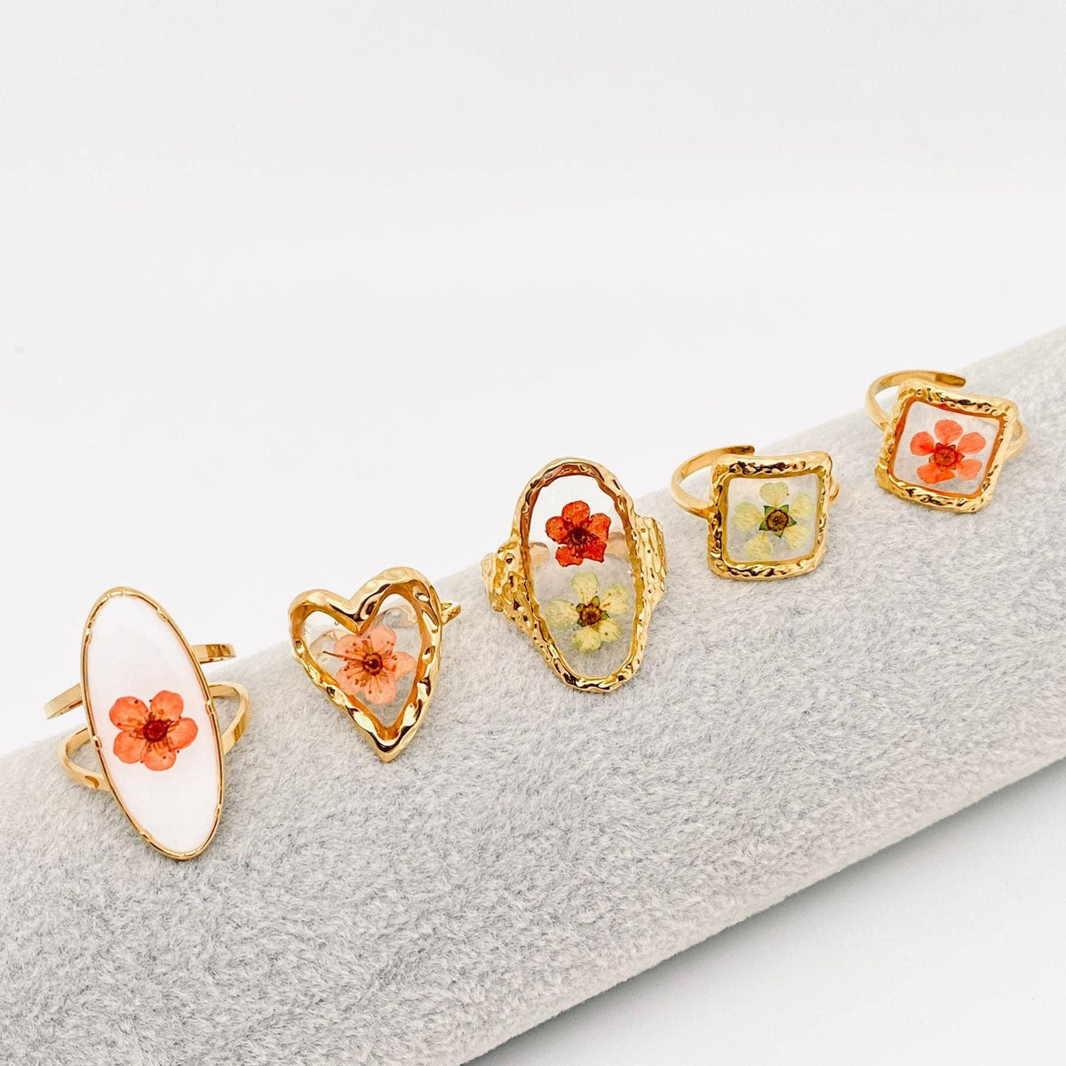 18K Gold Plated Stainless Steel Floral Ring - FGS/PDF: Square - Orange