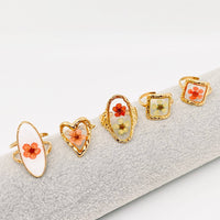 18K Gold Plated Stainless Steel Floral Ring - FGS/PDF: Square - Orange