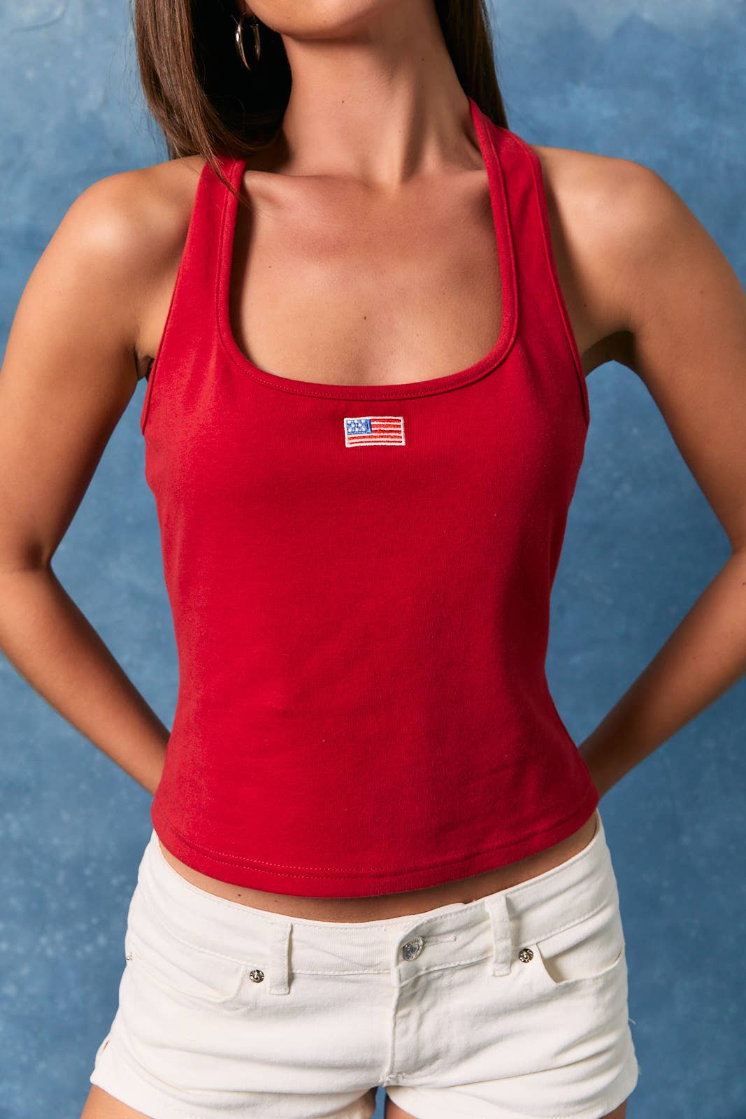 AMERICAN FLAG HALTER NECK SLEEVELESS TOP