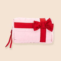 Christmas Gift Bow Quilted Cosmetic Pouch Bag: Pink