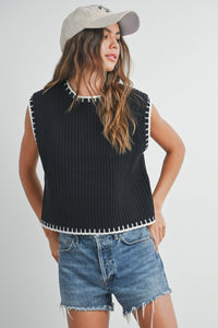 Solid Cap Sleeve Sweater Vest in Ivory and Black
