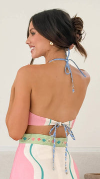Halter Long Hollowed Waist Dress in Pink