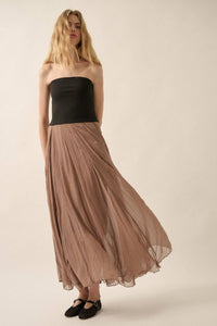 Strapless Textured Chiffon Maxi Dress in Taupe