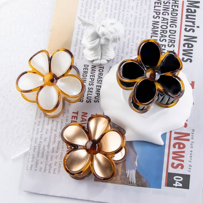 Gold and Tortoise Flower Hair Claw Clip