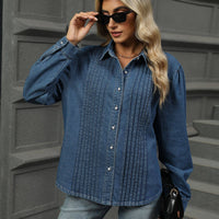 Loose Wash Denim Button Up Top