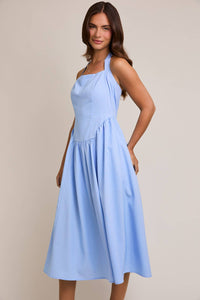 Halter Neck Midi Dress in Light Blue Stripe