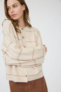 Thin Stripe Button Down Cardigan in Oatmeal