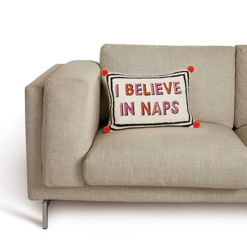 I Believe In Naps With Pom Pom Hook Pillow